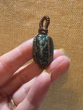 Handmade Green Seraphinite Pendant with Antique Copper Wire
